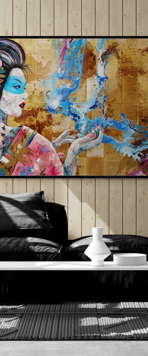 Pinkunobara 200cm x 120cm Textured Book Page Abstract Realism Art by Franko