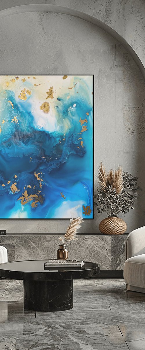 Abstract Ocean Gold 70x100 by Mily Art