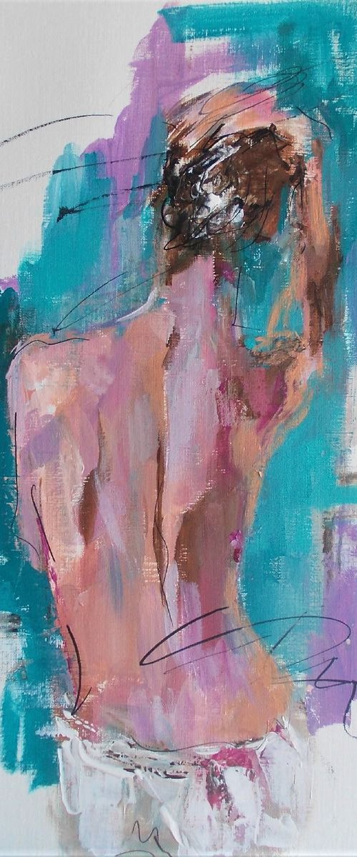 Nude Woman Study - Acrylic Painting on Paper by Antigoni Tziora