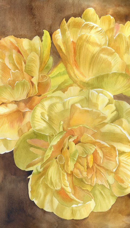 Yellow tulips flower watercolor by Julia Logunova