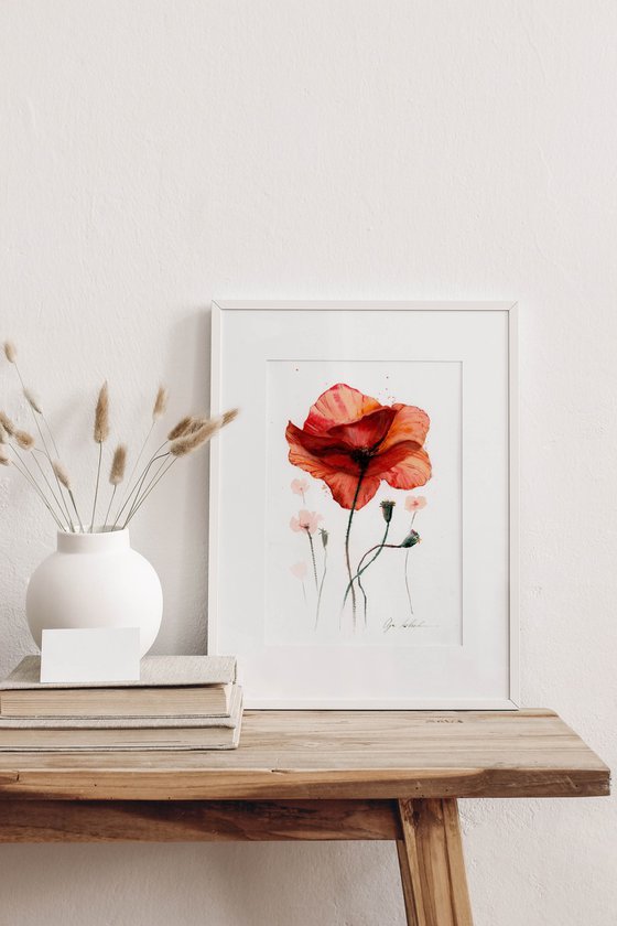 Watercolor abstract poppy