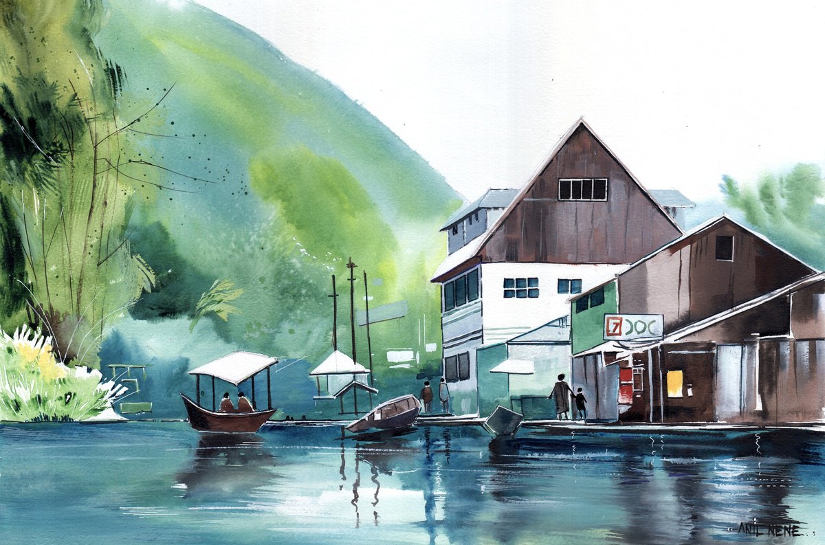 Photorealistic Landscape Watercolour By Anil Nene, 22 X 15, Kashmir, Original Artwork