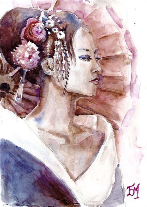 Beautiful geisha, Japanese woman, Breeze.. by Bozhidara Mircheva