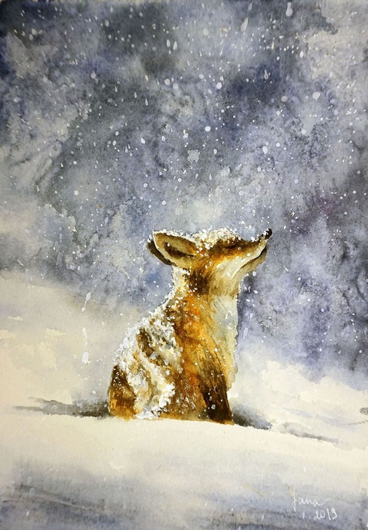White Fox In Snow Original Watercolor Painting Artfinder