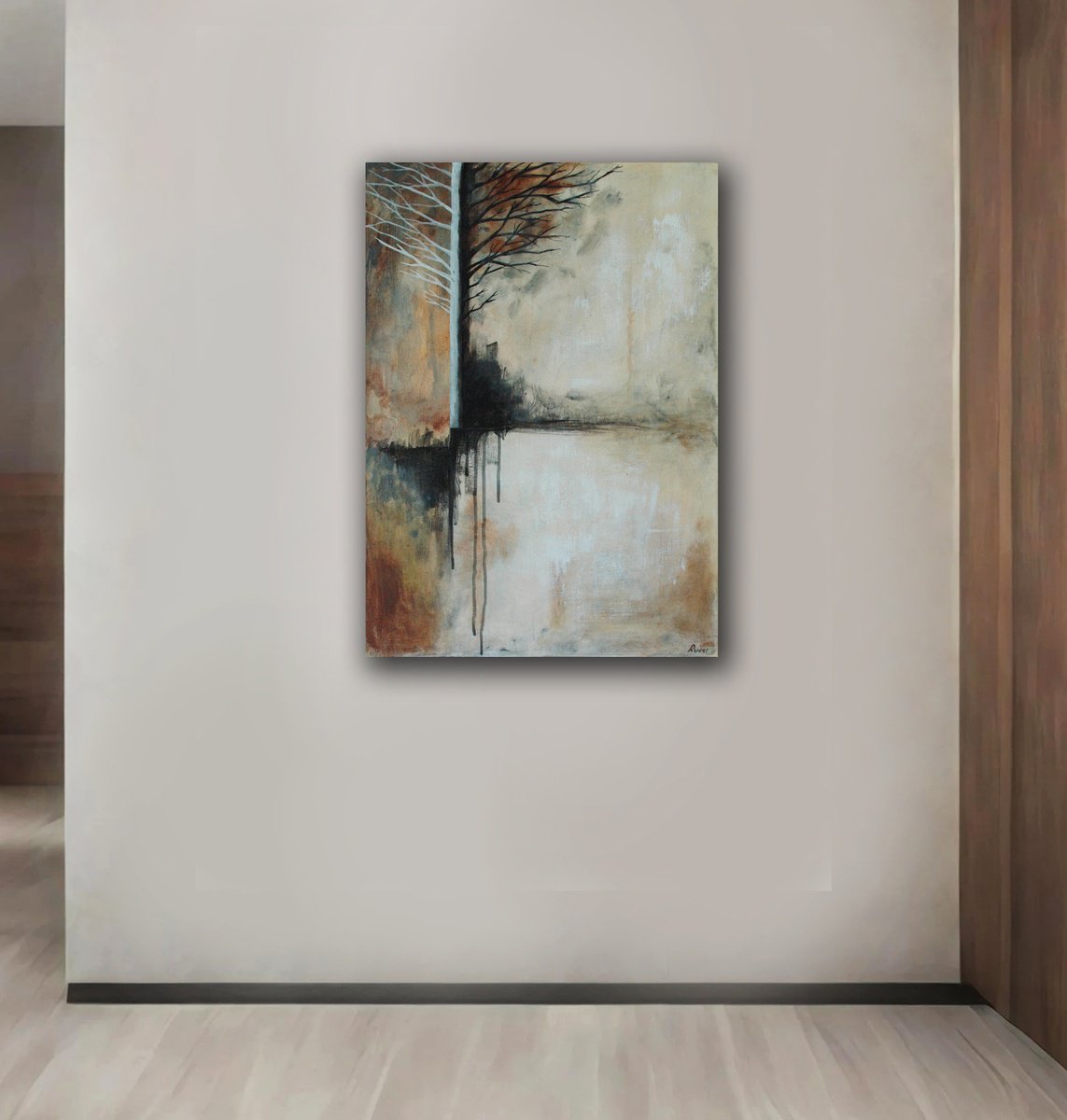 Abstract Acrylic Painting By Rumen Spasov, 20 X 28", "Thinking Of Time", Original Artwork