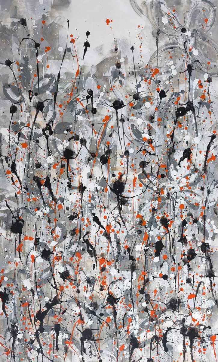 Abstract Botanical Acrylic Painting By Max Yaskin, 40 X 64", Botany By M.y., Original Artwork