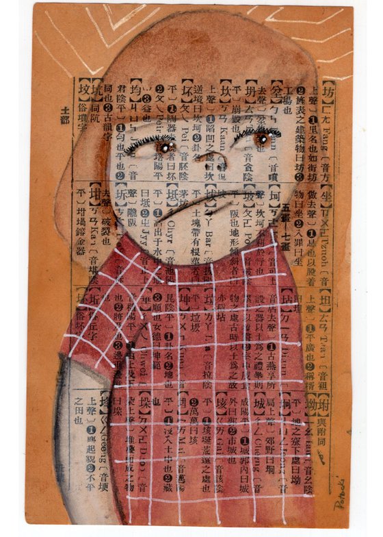 Little Girl in a Plaid Dress Portrait on Vintage Book Page
