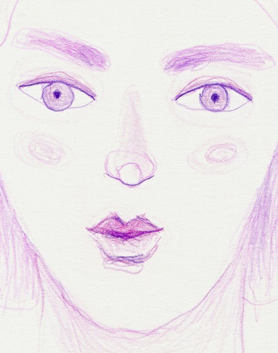 Original colored pencils drawing - portrait in purple