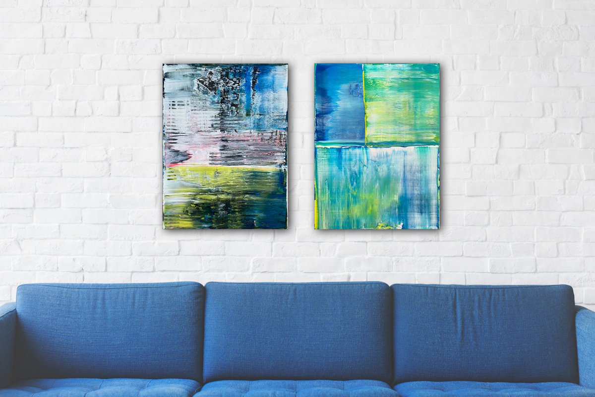 Before And After - Save As A Series - Original PMS Abstract Acrylic Painting Diptych On... by Preston M. Smith (PMS)