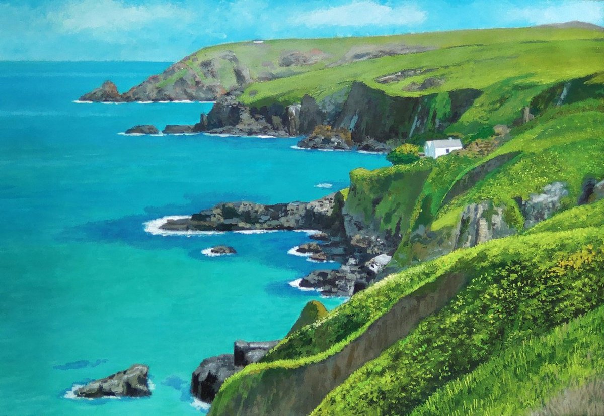 Landscape Acrylic Painting By Tim Treagust, 24 X 17", Treen From Gurnards Head, Original Artwork