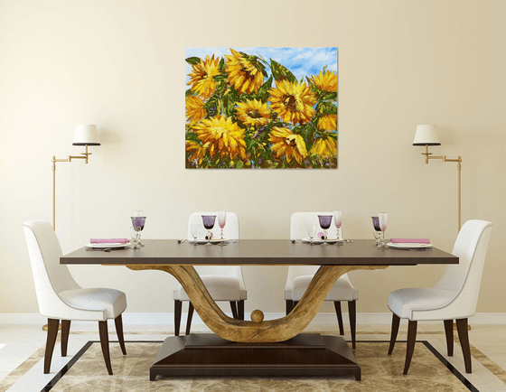 Sunflowers (100x80cm, oil painting, palette knife)