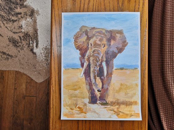 "Elephant" (acrylic on paper paintings) (11x15×0.7'')