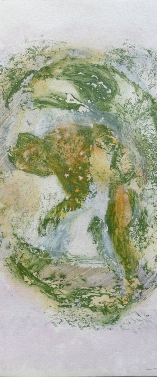 Green Mood 36, acrylic on paper 28x21 cm by Frederic Belaubre