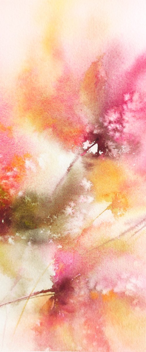 Abstract floral painting, watercolor "Summer fowers" by Olga Grigo