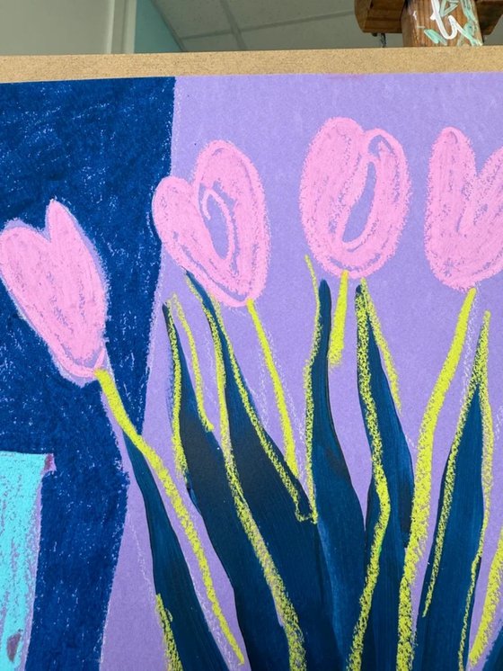 Pink Tulips and Purple Morning