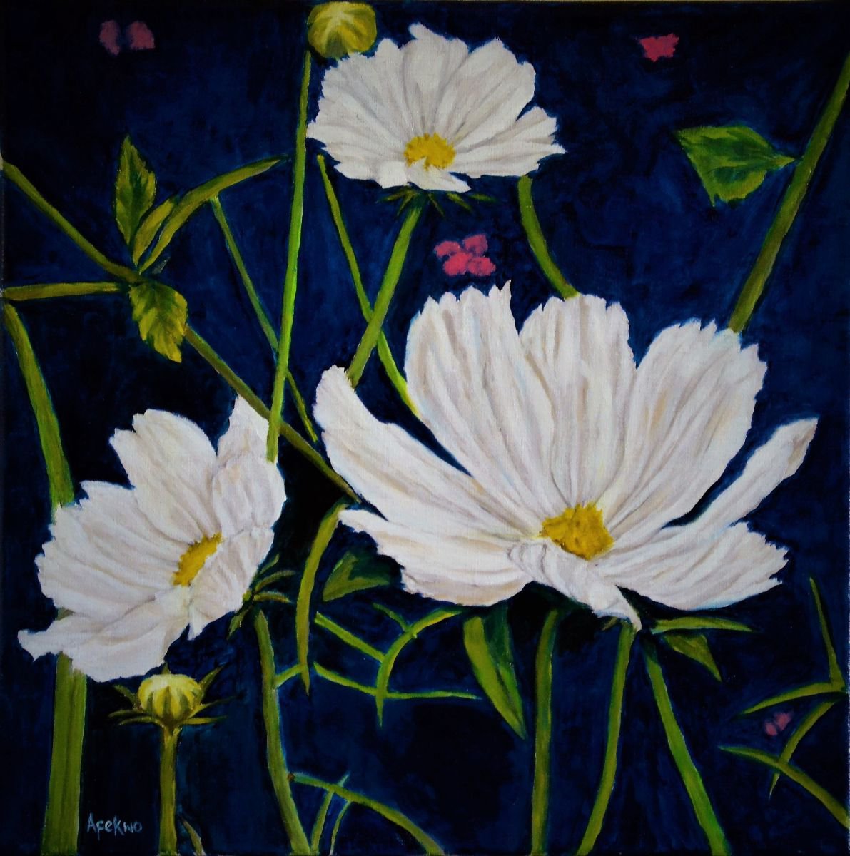 Photorealistic Botanical Oil Painting By Afekwo, 12 X 12, Daisy Dreams, Original Artwork