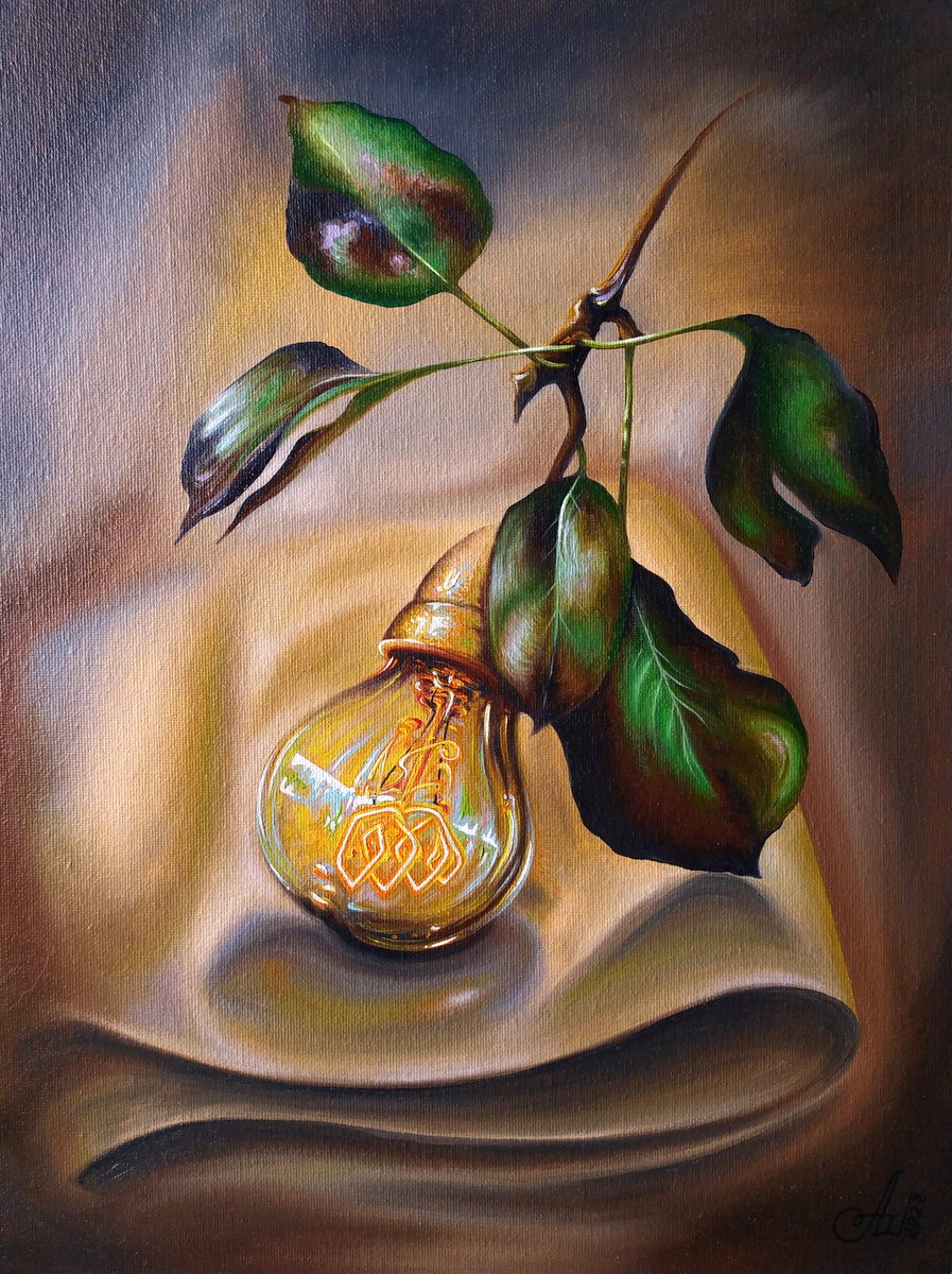Surrealistic Botanical Oil Painting By Anna Shabalova, 12 X 16, Harvest Of Light, Original Artwork