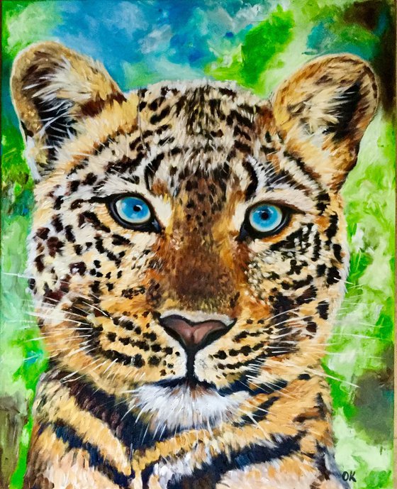 LEOPARD. Blue eyes . LARGE SIZE MODERN URBAN ART OFFICE ART DECOR HOME DECOR GIFT IDEA