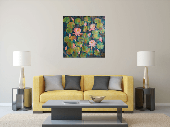 Lily pond of passion ! Large square painting