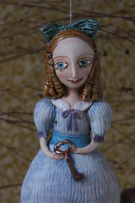 From the Alice in Wonderland. Alice as a little girl.  Bell Doll, Hanging sculpture by Elya Yalonetski