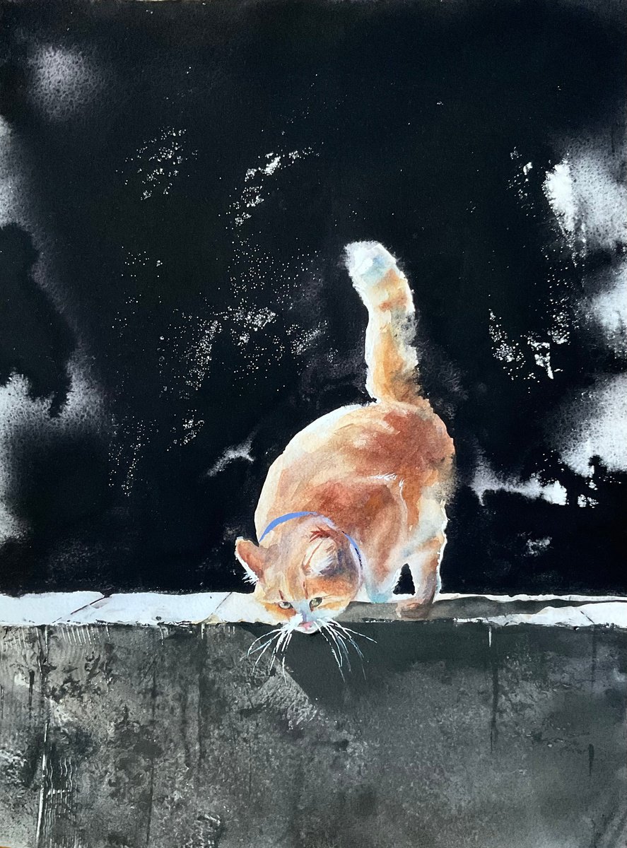 Ginger cat watercolor portrait by Irina Bibik-Chkolian