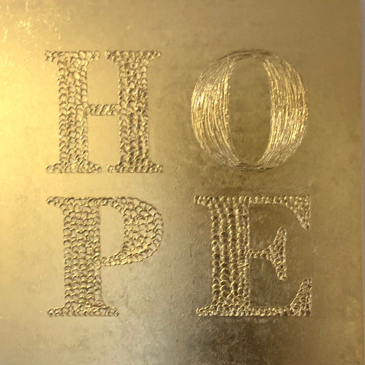 -?Hope in Gold - - 3d gold textured Pop Art inspired by Robert Indiana by Nataliia Krykun