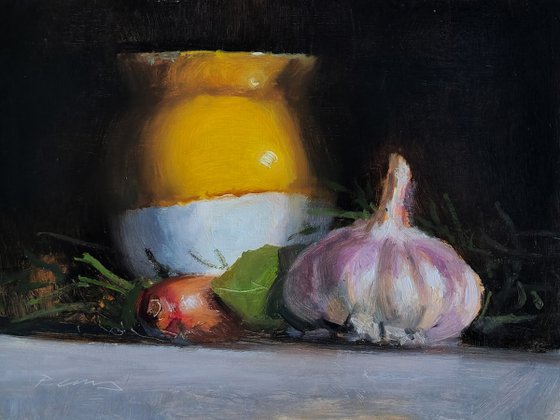 Garlic and a Yellow Jar
