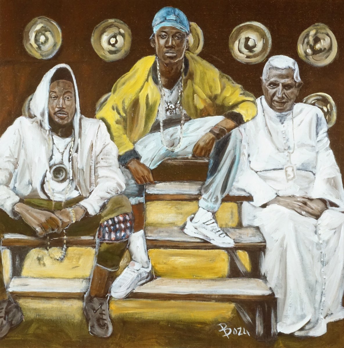 Expressive Portrait Oil Painting By Paolo Borile, 11 X 11", Joseph At The Rap Competition, Original Artwork