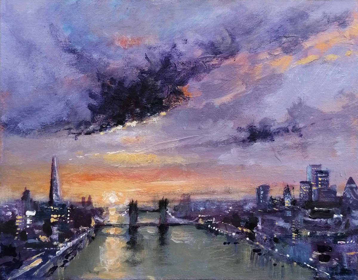 Impressionistic Cityscapes Acrylic Painting By Alan Harris, 10 X 8, The City Below, London, Original Artwork