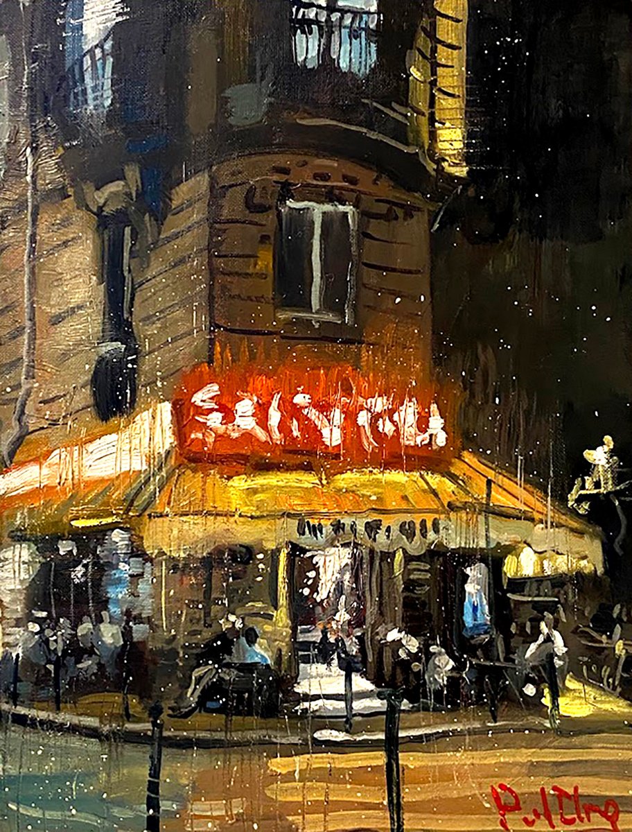 Impressionistic Cityscapes Oil Painting By Paul Cheng, 12 X 16", Night Club #10, Original Artwork