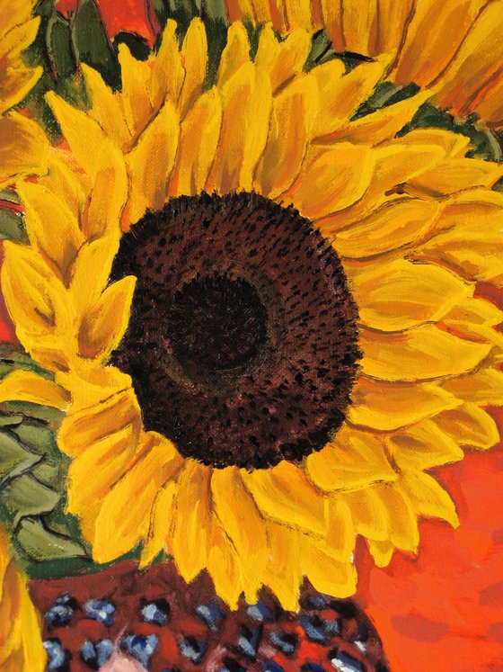 Sunflowers against Red