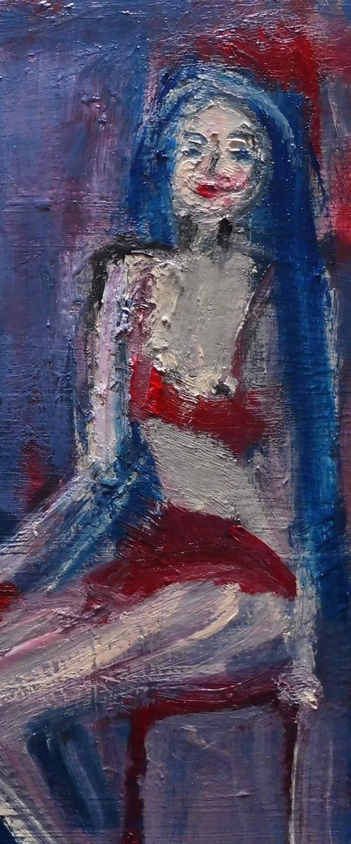 FEMALE SEATED, RED WINE. by Tim Taylor