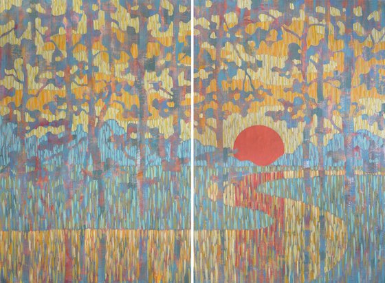 Sunset on the River. Diptych