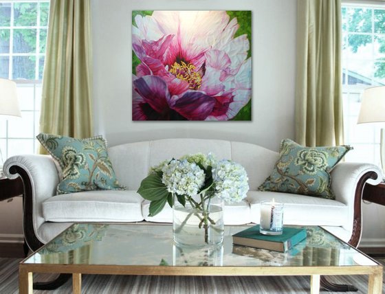 Peony painting large format painting peony flowers on canvas