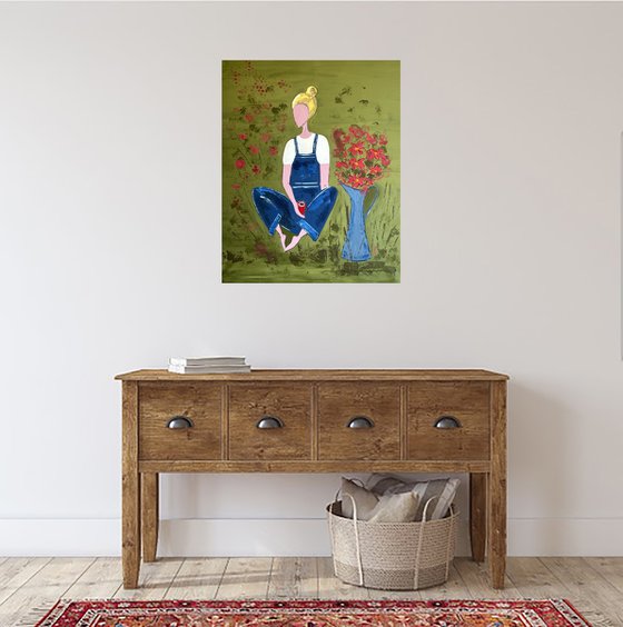 Woman Gardening Original Painting