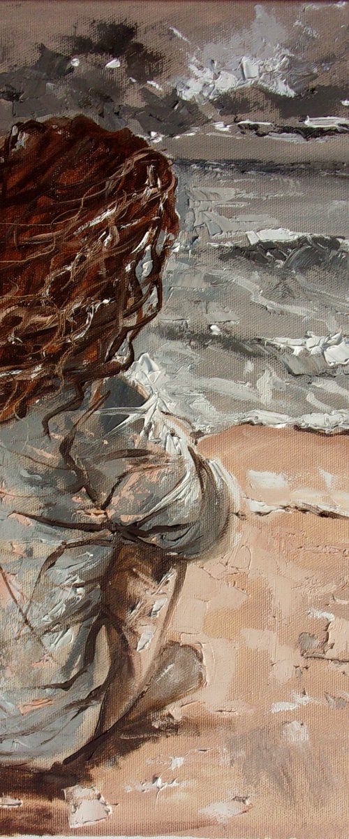 " LOST MEMORIES I ... " original painting SEA spring palette knife GIFT by Monika Luniak