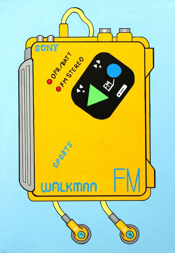 Sony Yellow Sports Walkman Retro Pop Art Painting On A2 Canvas