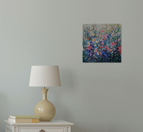 Blue Abstract Flowers #2 - Original Painting   by Olena Art