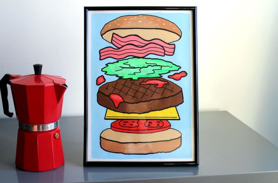 'Burger Deconstructed' Pop Art Painting On A4 Paper