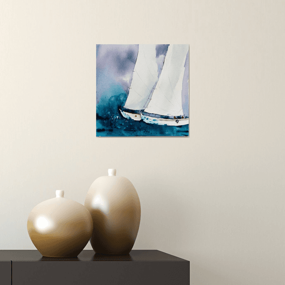 Sailboat painting. Seascape