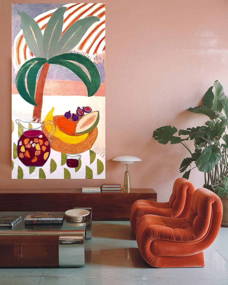 Abstract Landscape Painting By Marisa Anon, 37 X 75", Mediterranean Summer Iii, Original Artwork