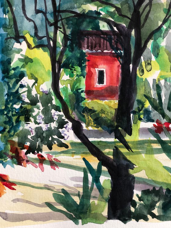 Red Villa through the trees, Greece