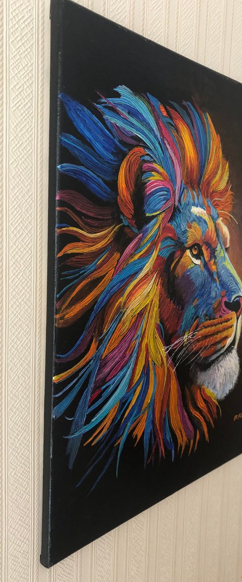 ROARSOME NEON LION SIDE FACE by Margaret Riordan