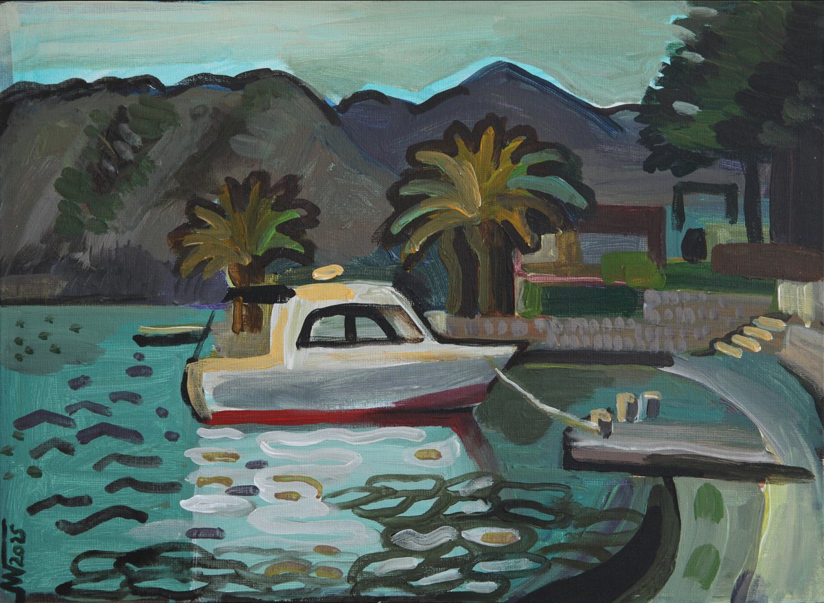 Landscape Acrylic Painting By Marina Gorkaeva, 16 X 12", Boka, Original Artwork