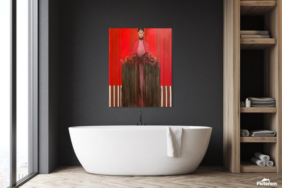 Girl in Red with Flowers