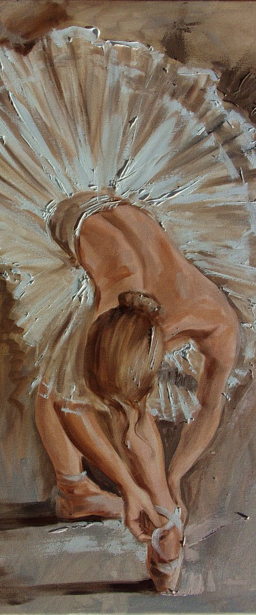 " SILENCE... " ballerina liGHt ballet ORIGINAL OIL PAINTING, GIFT, PALETTE KNIFE by Monika Luniak