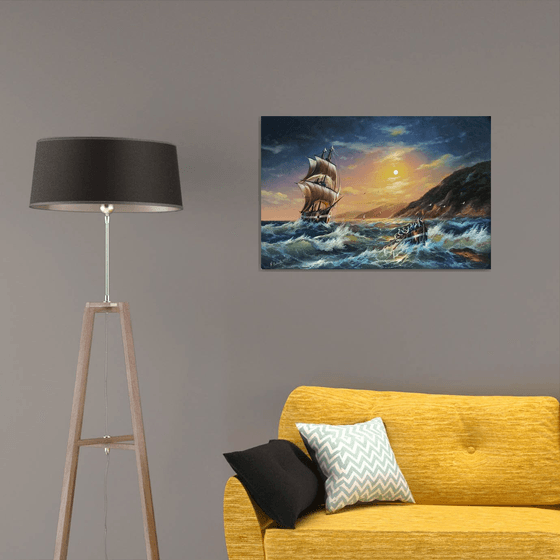 Restless sea -1 (60x90cm, oil painting)