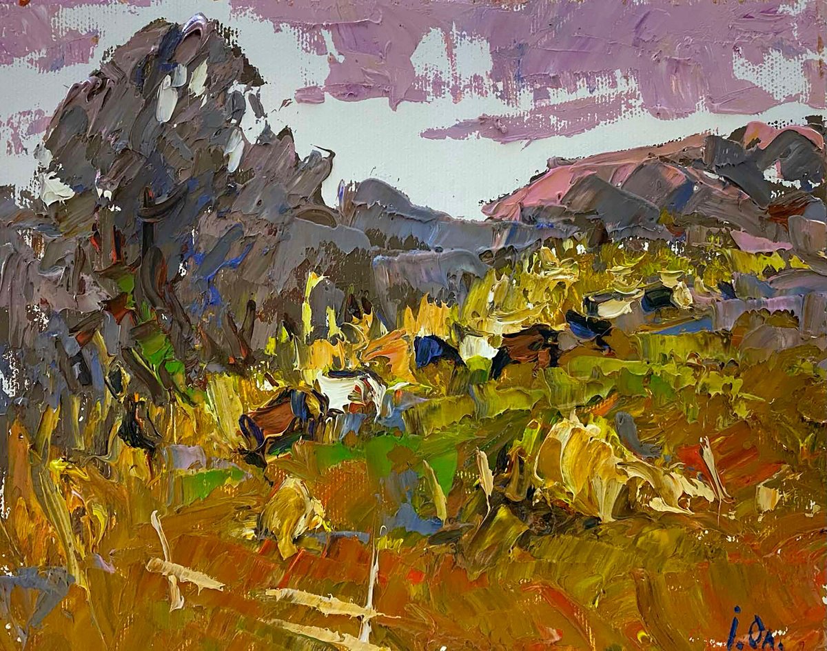 Impressionistic Landscape Oil Painting By Kalenyuk Alex, 10 X 8", On The Autumn Slopes, Original Artwork