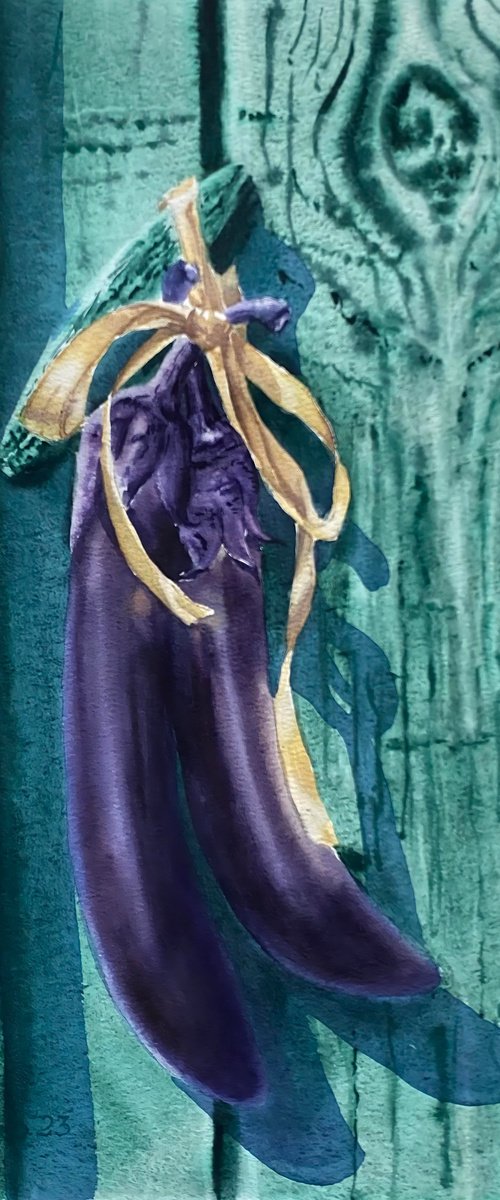 Eggplant on the emerald fence by Natalia Butenko
