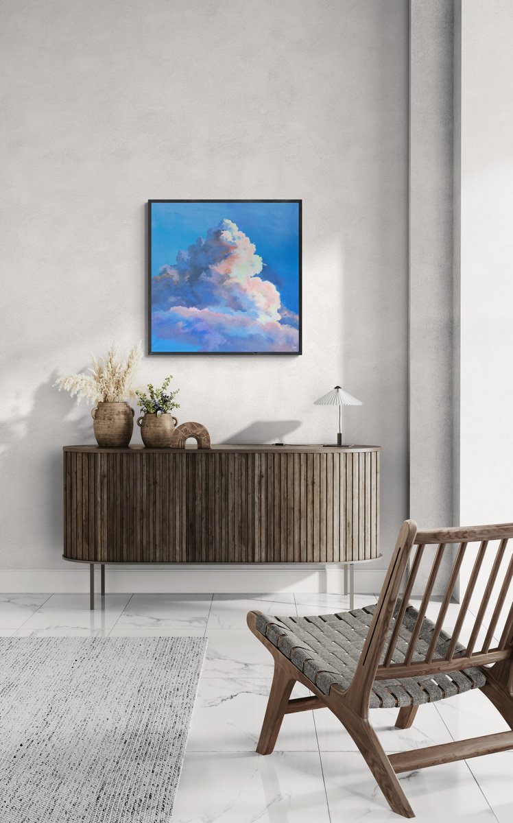 Impressionistic Landscape Acrylic Painting By Maria Kireev, 35 X 35", Sky Poetry, Original Artwork